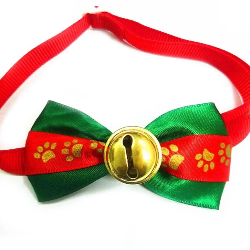 Christmas Dog Golden Bow Ties Cat Collar Pet Necktie Bowtie Ribbon Halloween